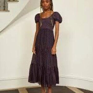 La Ligne Valentina Polka Dot Silk Midi Dress Size Medium